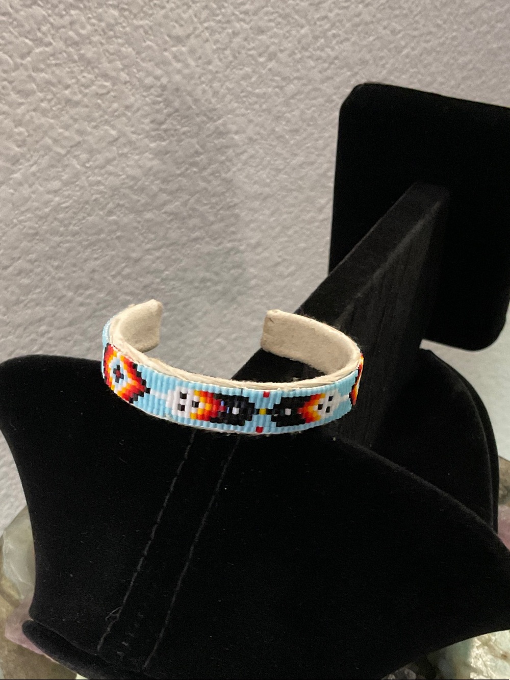 Handmade Light Blue Beaded Cuff Bracelet